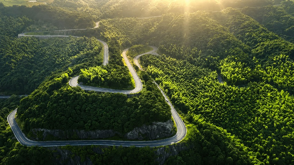 Winding road through a green forest, symbolising the sustainability journey